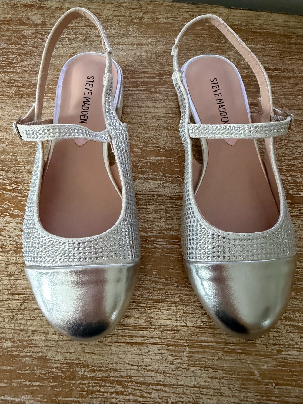 Steve Madden Girls Silver Rhinestone Mary Jane Slingback Flats